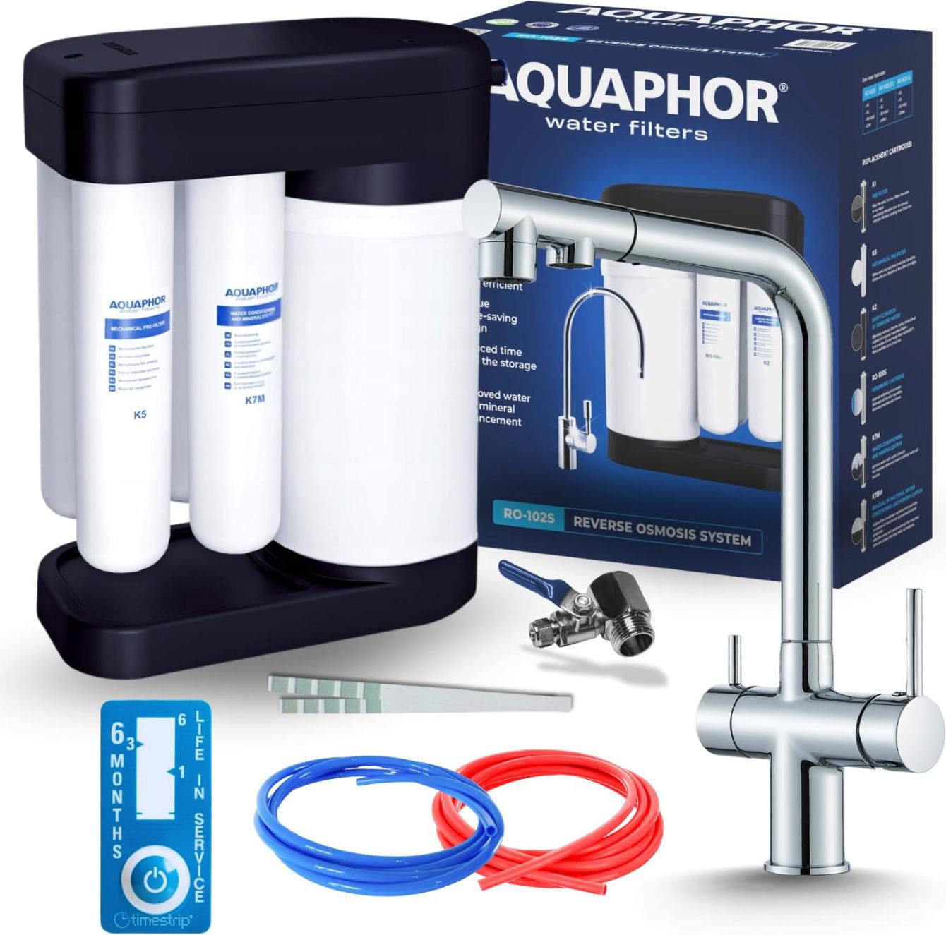 Wasserfilter Set Morion mit 3-Wege Küchenarmatur Ari Venom 2, Umkehrosmose, ausziehbare Brause, Chrom
