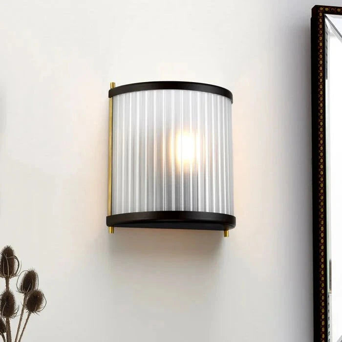 Maria Dark Brown & Brass Ribbed Glass Wall Light