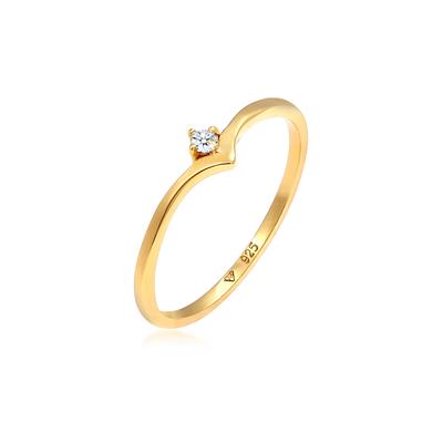 Verlobungsring ELLI DIAMONDS "Ring Solitär Diamant (0.03 ct.) V-Form 925 Silber" Gr. 54, gold, Fingerringe, Damen, 54, Silber 925 (Sterlingsilber), Verlobungsring