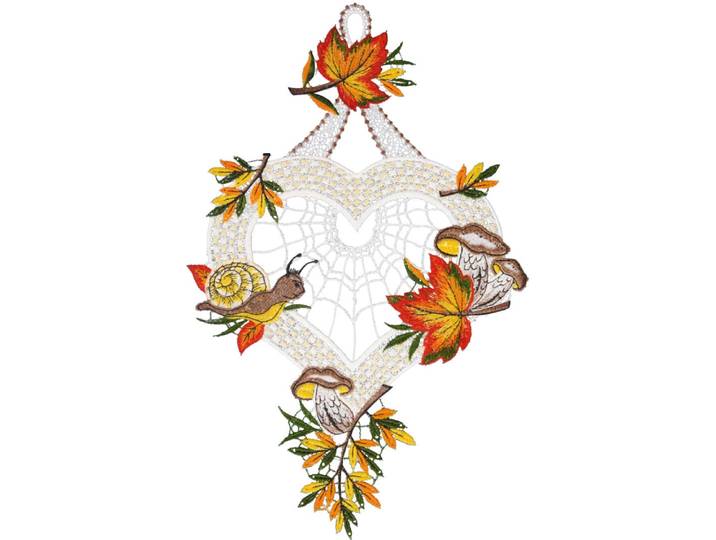 Fensterbild Fensterbild Herbstliebe farbig , bunt, B:21cm H:34cm, Polyester, W. REUTER & SOHN - PLAUENER SPITZE, Fensterbilder, Fensterbild