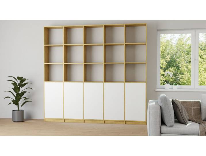 Bibliothèque en MDF blanc Chêne Naturel huilé