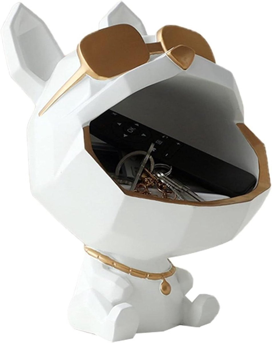 Wit Sleutelkom Hond - Decoratieve schaal voor het bewaren van spullen
