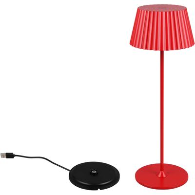 LED Außen-Tischleuchte REALITY LEUCHTEN "SUAREZ", rot, H:39,1cm Ø:13,5cm, Leuchten, Outdoor Akku Tischlampe inkl Ladestation USB-C, Touch-Dimmer Höhe 39cm