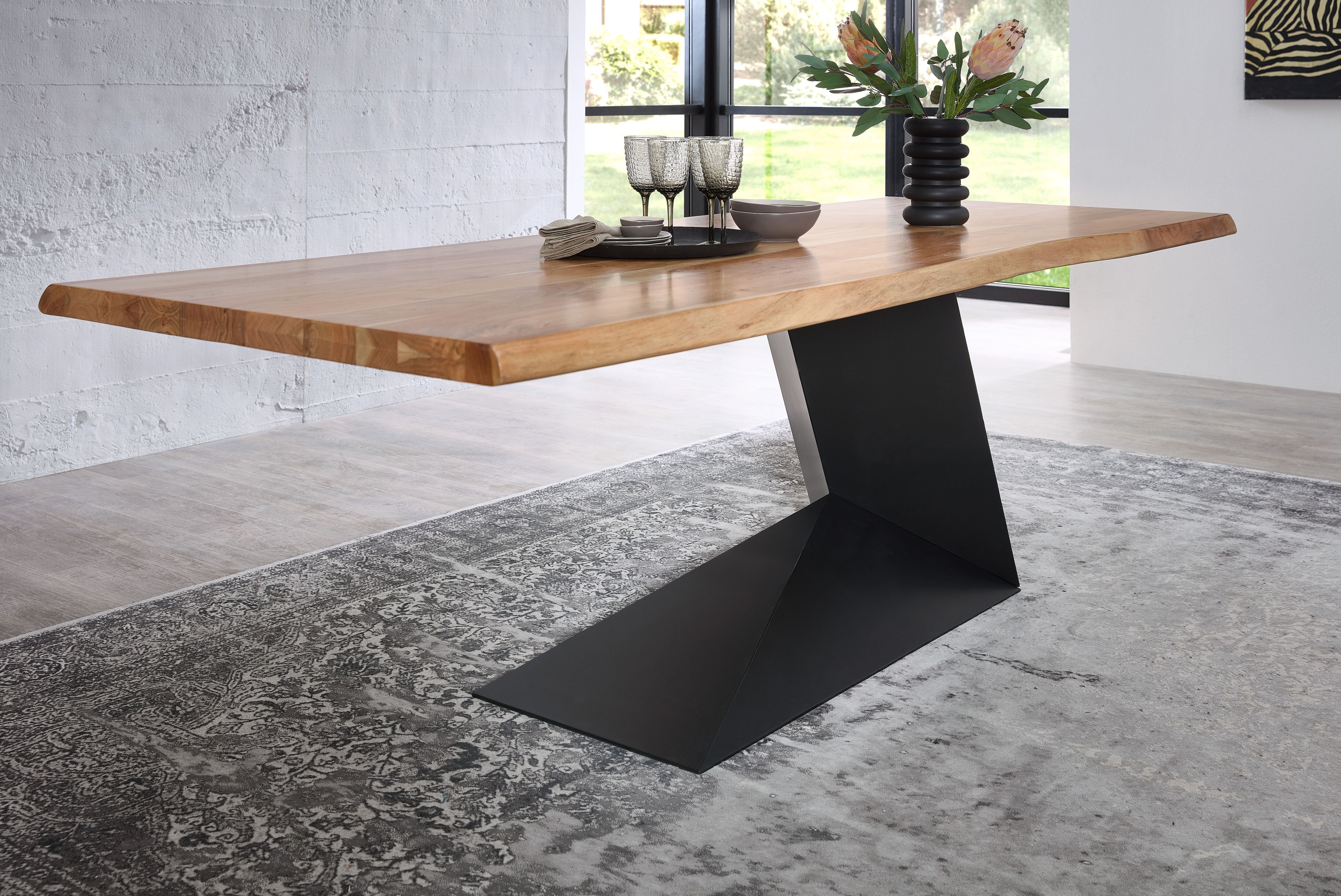 Esstisch STOLKOM "Alan Esszimmertisch Massivholz, wahlweise in 240 oder 200 cm breite", braun (akazie, schwarz, akazie), H:76cm, Tische, Esstisch, Akazie Massivholz, Flächenbelastung des Tisches ca. 90 kg akazie, schwarz, akazie B/H/T: 240cm x 76cm x 100c