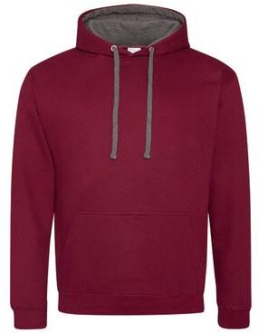 Just Hoods By AWDis JHA003 Varsity Contrast Hoodie in Burgundy/Charcoal size 3XL   Cotton/Polyester Blend