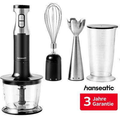 HANSEATIC Stabmixer "HHBL1000SD 97294244 Schneebesen Aufsatz + Rühr-/Messbecher", schwarz (silber, schwarz), B:15cm H:25cm, Mixer, inkl. 3 Jahre Herstellergarantie