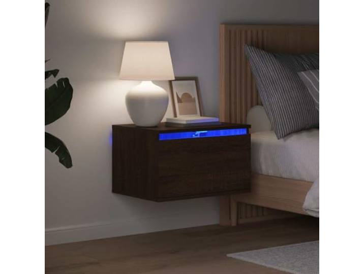 HEFZGDB Wand-Nachttische mit LED-Leuchten 2 STK. Braun Eichen-Optik, RGB-Beleuchtung, USB-Anschluss, Wandmontage, Holzwerkstoff, Stauraum Lösung, Moderne Beleuchtung