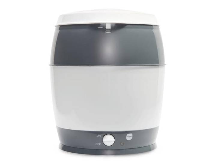 MAM Sterilisator, elektrischer Dampfsterilisator für Babyflaschen, Sauger & Zubehör, zuverlässiger Vaporisator inkl. Oberkorb und Zange, grau, 1 Stück (1er Pack)