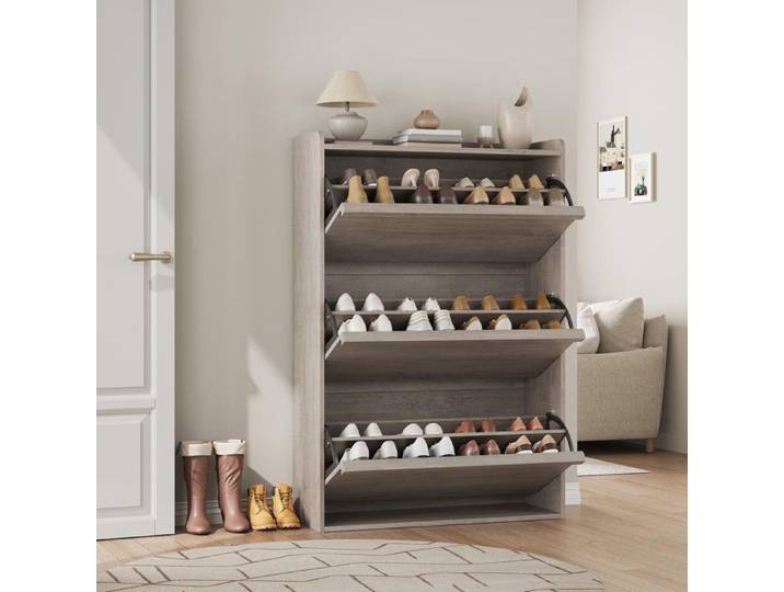 Meuble à chaussures avec 3 abattants armoire à chaussures à étagère réglable rangement d'entrée armoire discrète gris