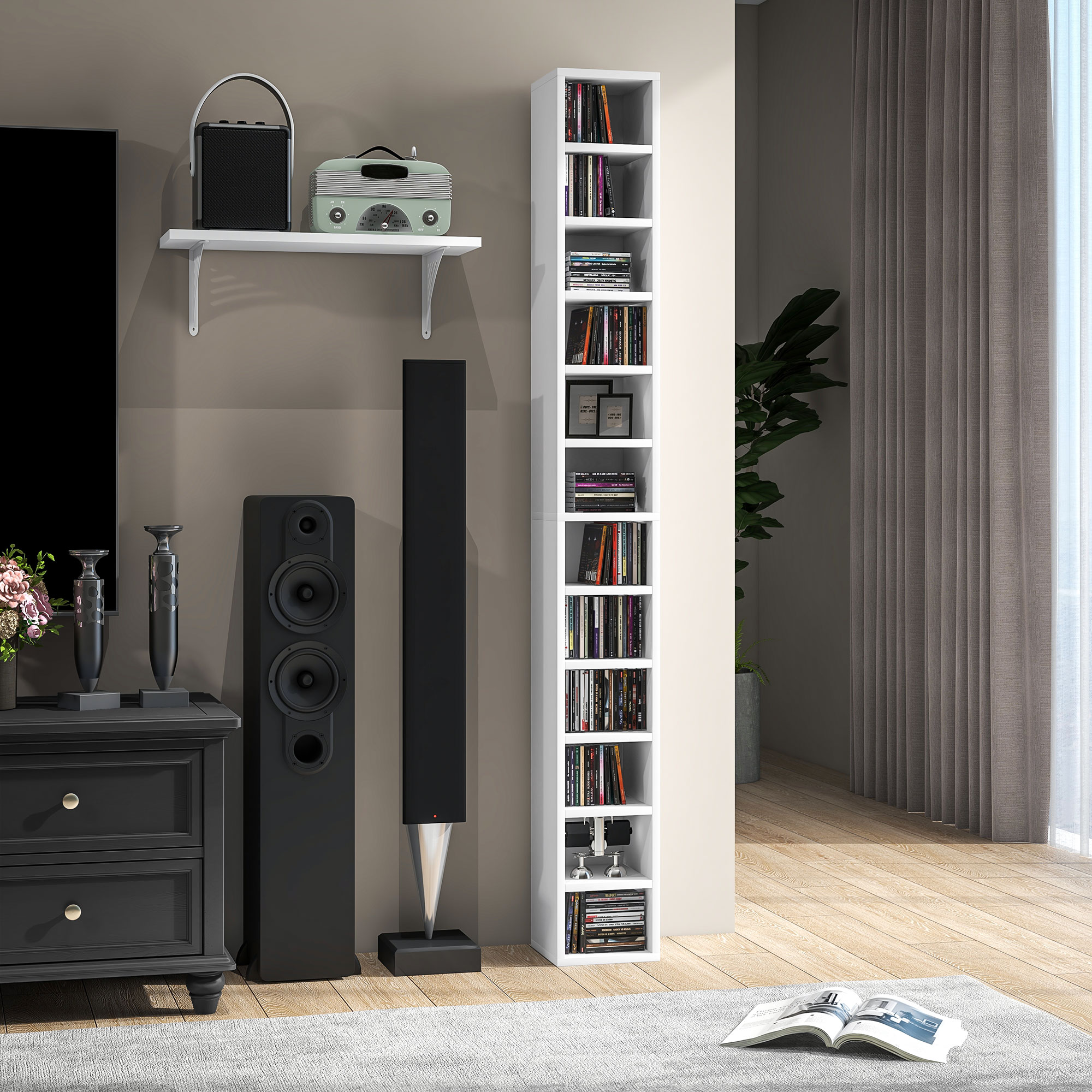 Homcom Mobile Libreria Porta CD a 12 Ripiani per 204 CD, in MDF e Truciolato, 21x20x175 cm, Bianco   Aosom Italy
