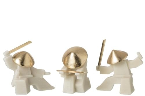 J-Line Art Martial Figuur, 3 stuks, wit/goud, hars