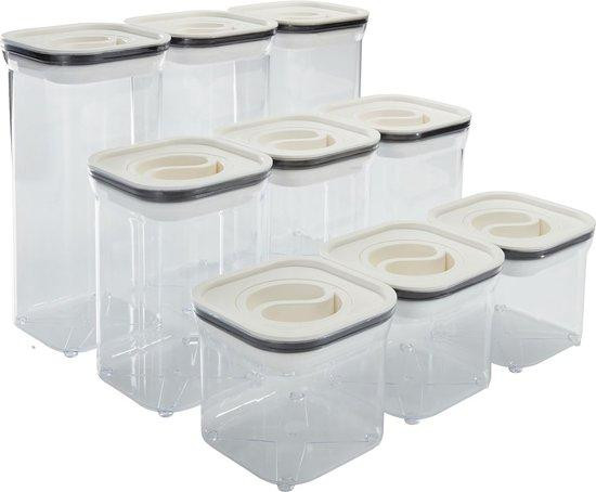 Set van 9 BPA-vrije luchtdichte voorraadpotten met deksel, transparant, inhoud: 0,7 liter, 1,1 liter en 1,5 liter