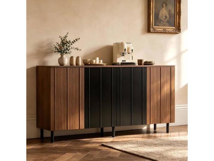 Buffet Noyer 160 × 35 × 80 cm Buffet de cuisine en panneaux de particules Placard large Placard avec 4 portes d'armoires