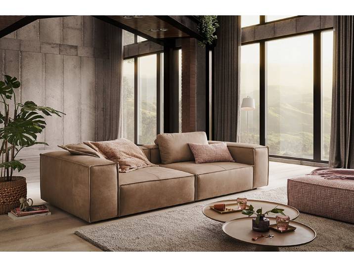 KAWOLA Sofa CARMO, Sofa Couch Leder verschiedene Farben 266x118 cm