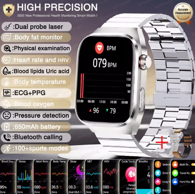 Inspire Picks VitaSense Pro AI Health Smartwatch ECG PPG Blood Pressure & Uric Acid Monitor silver Steel B 2a