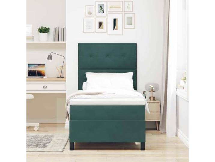KTHLBRH Boxspringbett dunkelgrün 90 x 190 cm Kopfteil verstellbar, 2 Höhen, technisches Holz, Kiefer massiv, mittlere Festigkeit
