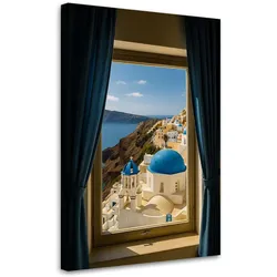 LEINWANDBILD Blick aus einem Fenster auf Santorini Griechenland 80x120cm