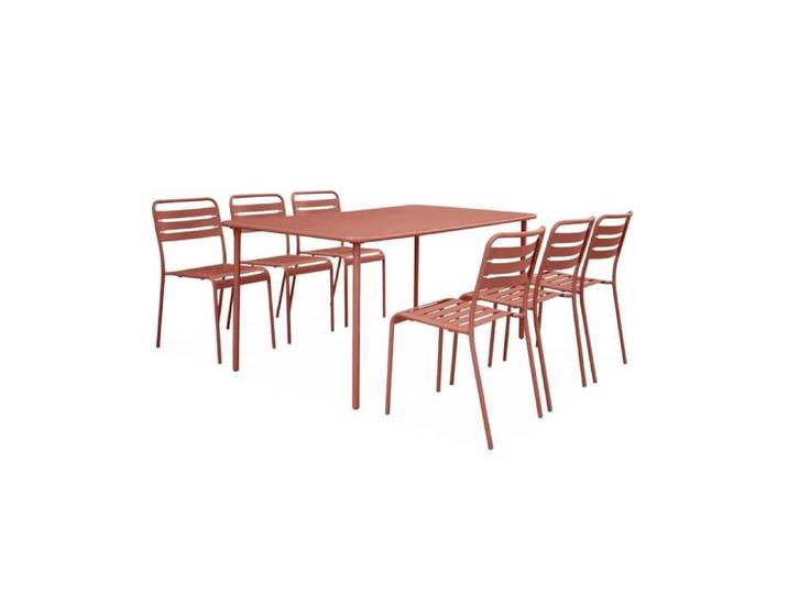 Table de jardin métal + 6 assises terracotta Amélia