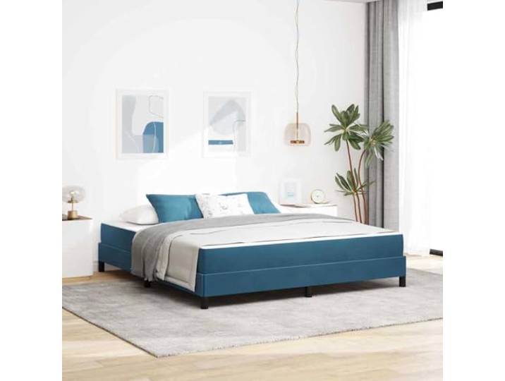 KTHLBRH Boxspringbett mit Matratze dunkelblau 180 x 200 cm Stoff Hochwertige Beschichtung, Rahmen aus Holz, mittlere Härte, Kapazität 280 kg
