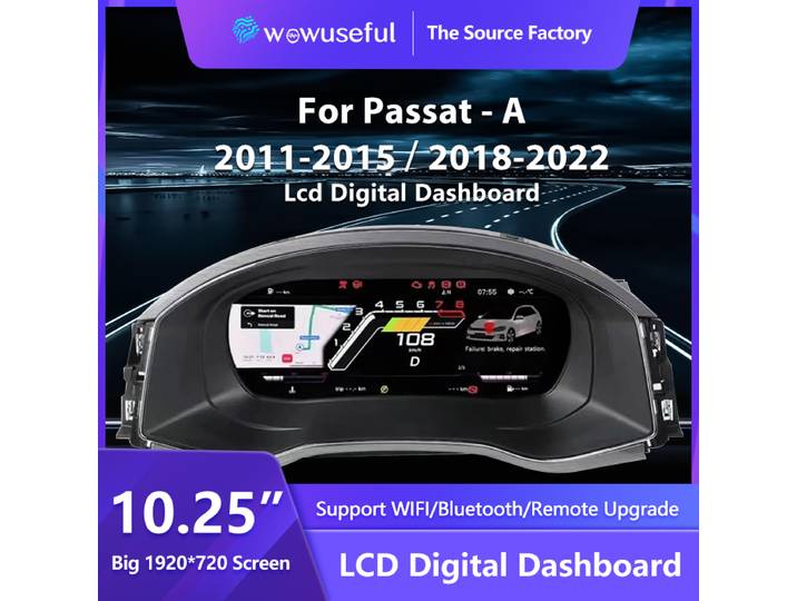 Tableau de bord numérique LCD 10,25 pour Volkswagen Passat 2011-2015 2018-2022, autoradio, tableau de bord virtuel.