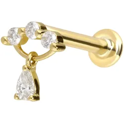 14 Karat Gold Labret mit Innengewinde MOISSANIT-BOGEN + MOISSANIT-TROPFEN
