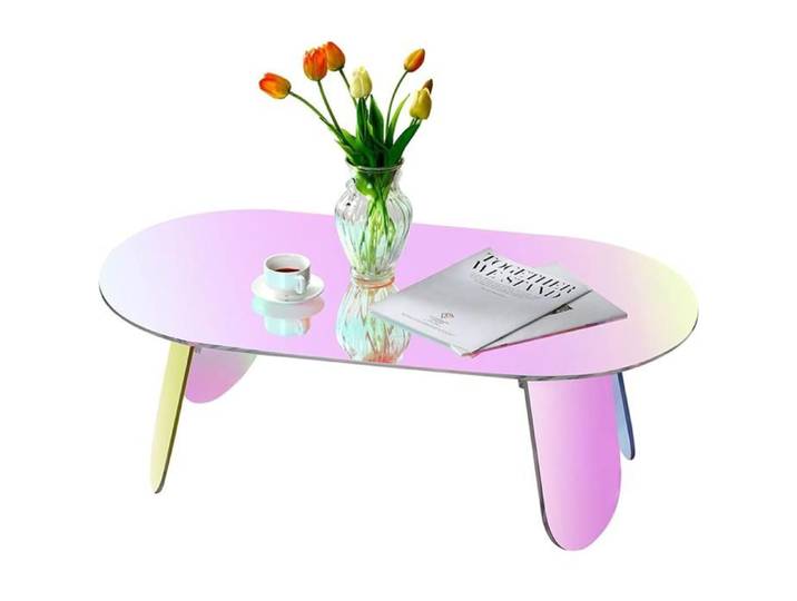 Table Basse Ovale Salon - Meuble en Acrylique Moderne Design - Table d'Appoint Décoratif avec 4 Pied - 95x50x36cm