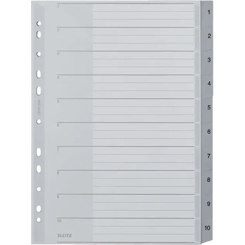 Leitz Kunststoff-Register, Zahlen, A4 Überbreite, 1-10, grau