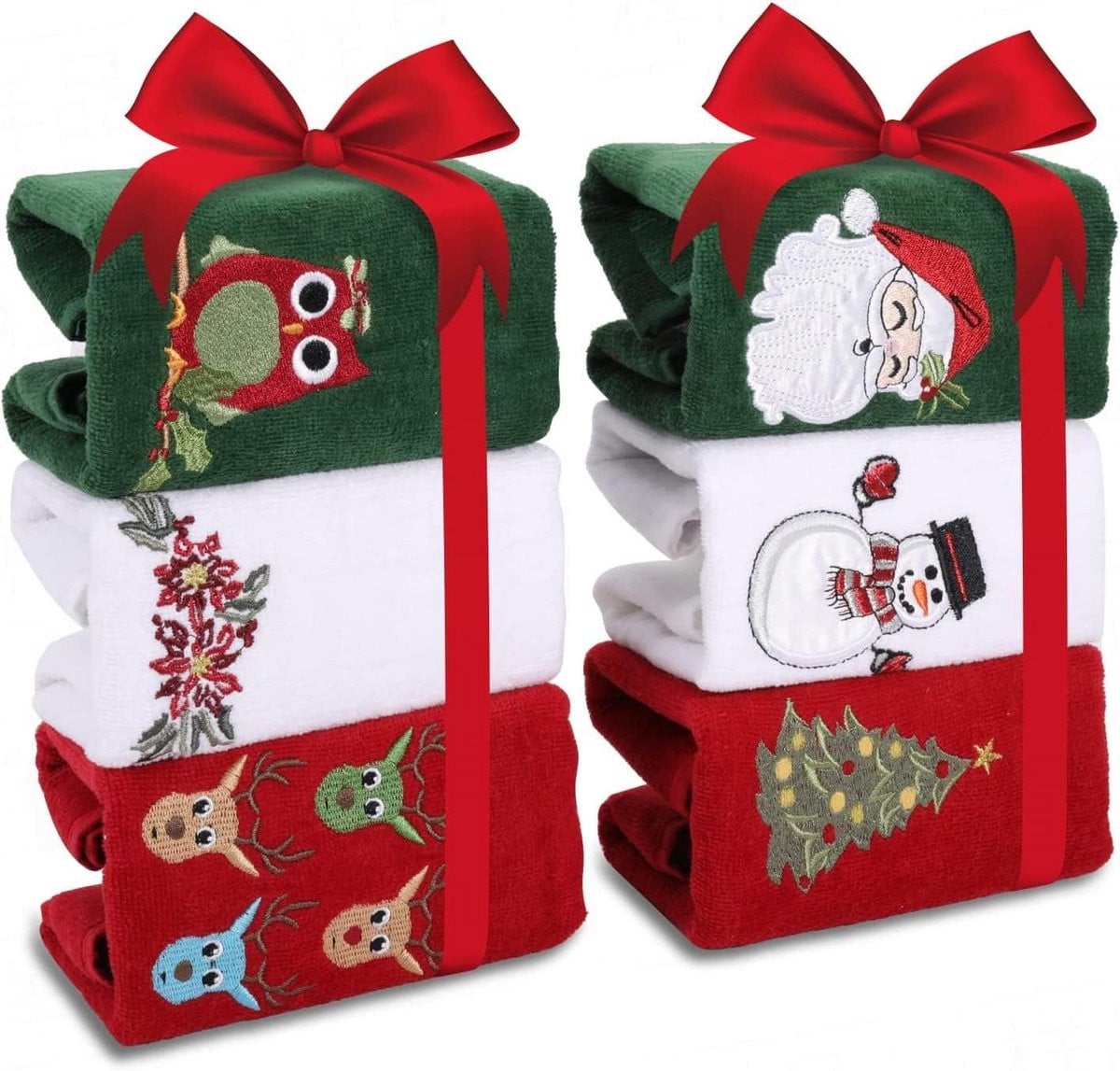 Set van 6 Grote Katoenen Kersthanddoeken voor Badkamer en Keuken - Decoratieve Feestdagen Textiel