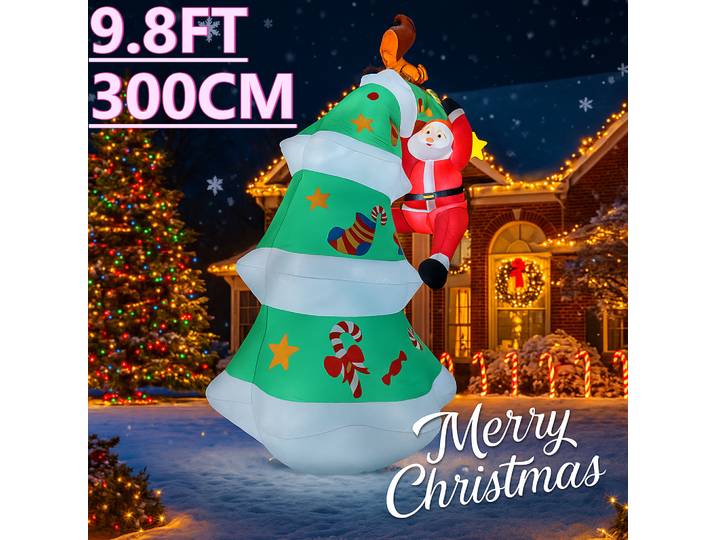 9.8FT LED gonflable noël cour décor arbre de noël avec Santa grimpeur extérieur pelouse jardin fournitures décor à la maison ornements jouet cadeau