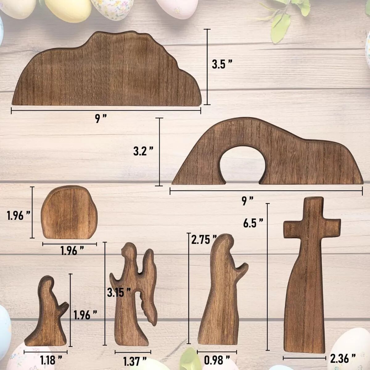 INF Kiefernholz-Tischornament 7-teilig – Mehrfarbiges Tischdekor für Schreibtisch und Feiertagsszenen