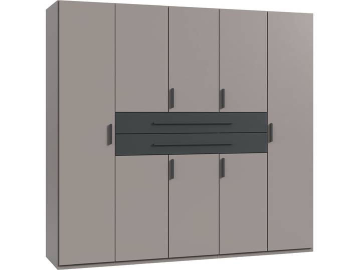 Drehtürenschrank WIMEX Digit, erhältlich in den Breiten 180cm, 225cm oder 270cm , grau (saharagrau, absetzung und griffe grafit), B:225cm H:208cm T:58cm, Holzwerkstoff, Schränke, Drehtürenschrank, inkl. zwei Schubkästen