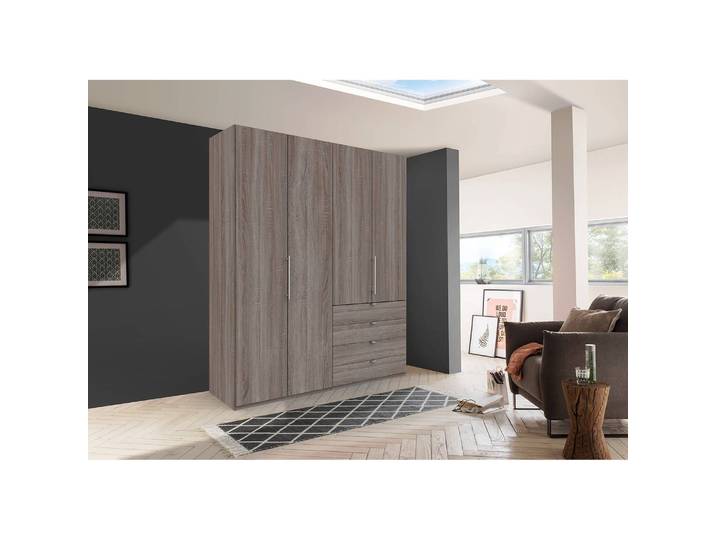 Falttürenschrank I 236cm Schublade rechts Braun/Grau/Trüffeleiche Dekor