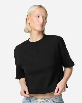 American Apparel FTCB0 Women's French Terry Mid-Length Boxy Top in Black size Large   85/15 cotton/polyester