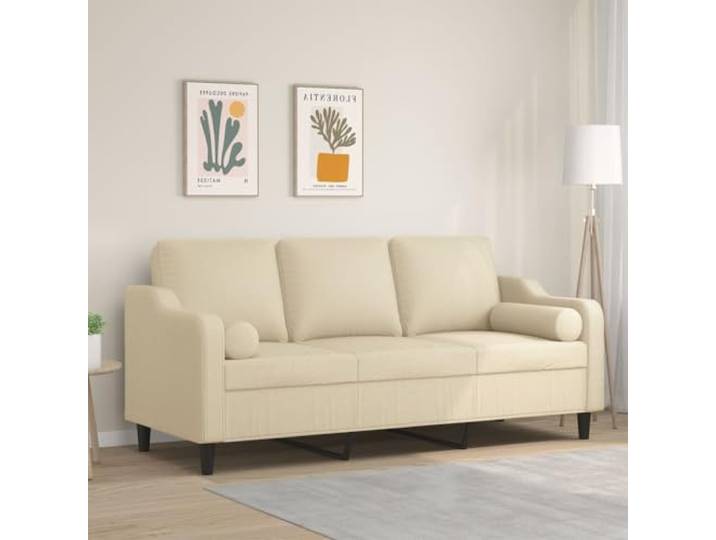 HEFZGDB Modernes 3-Sitzer-Sofa mit Zierkissen in Creme, 180 cm Breite, strapazierfähiger Stoffbezug, atmungsaktiv und langlebig, Robustes Metallgestell für Stabilität, abnehmbare