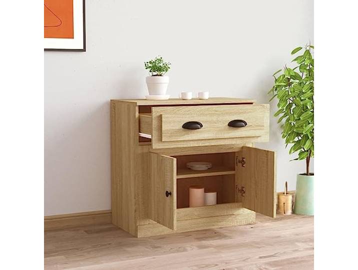 KTHLBRH Sideboard Eiche Sonoma 70 x 35,5 x 67,5 cm Holz mehrschichtig Schutztüren, großer Stauraum, Ausstellungsfläche, Montage mit Handbuch