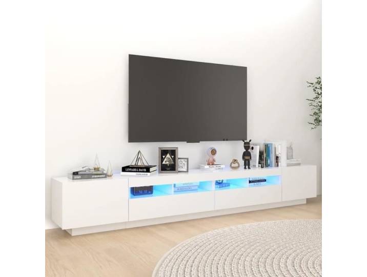 Fangming-Meuble TV avec lumières LED Blanc 260x35x40 cm