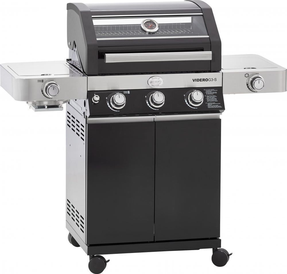 Rösle Videro G3-S Vario+ gasgrill in zwart met roestvrij staal en gietijzeren onderdelen
