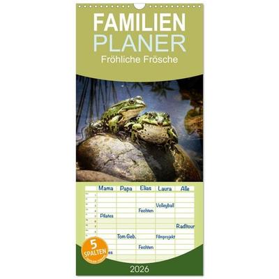 Familienplaner 2026 - Fröhliche Frösche mit 5 Spalten (Wandkalender, 21 x 45 cm) CALVENDO