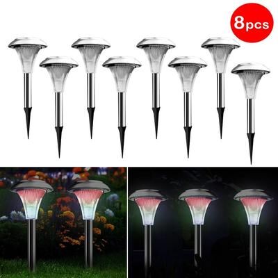 Multicon Wholesale Hub Outdoor Solar Garden Lights, Color Changing LED, Stainless Steel Lamps For Lawn, Patio, Waterproof, Energy Efficient 8pcs