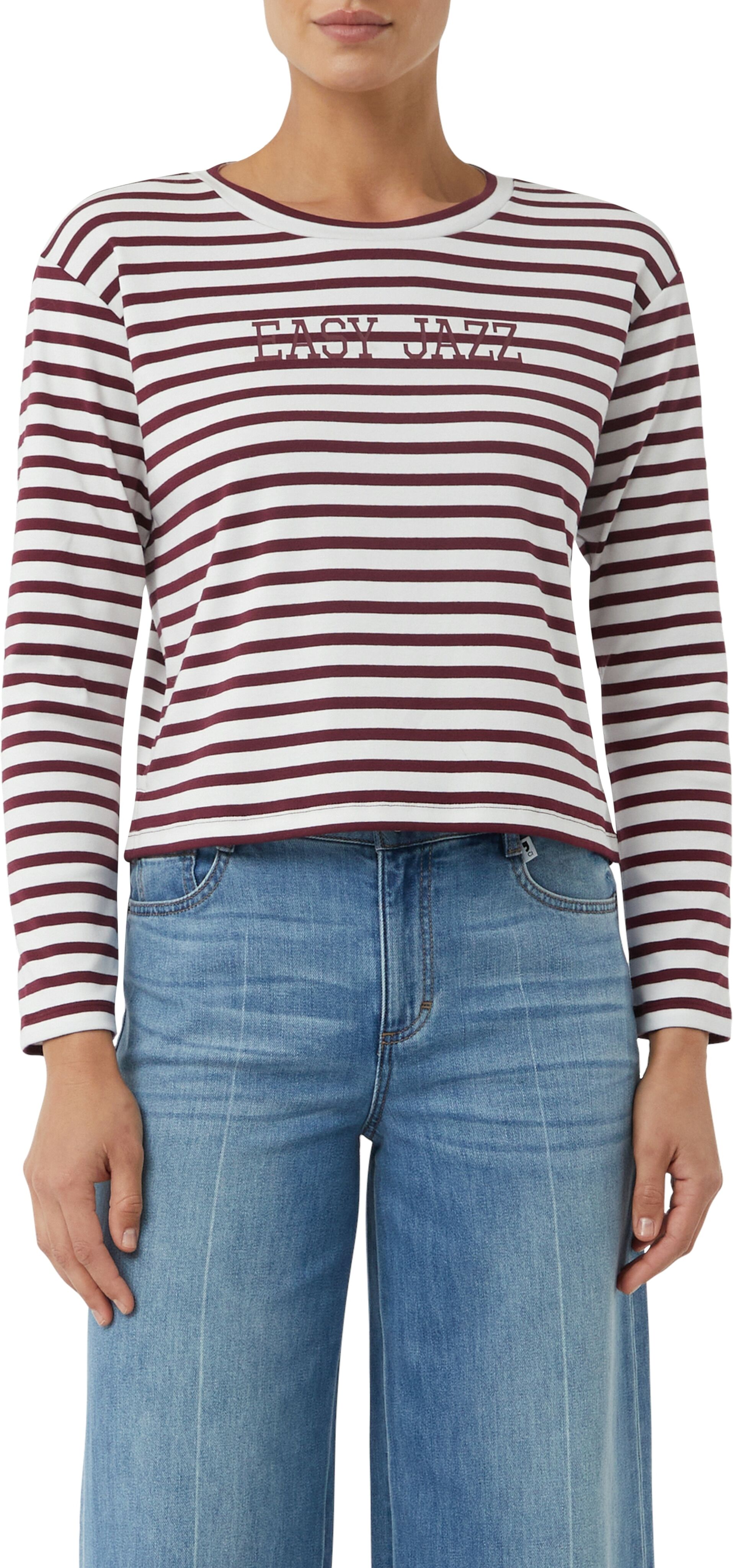 Sweatshirt, Damen, Gr. 44, rosa (dk rose stripe), Sweatware, Obermaterial: 95% Baumwolle, 5% Elasthan, COMMA CASUAL IDENTITY, gestreift, bequem taillenbedeckt, Rundhals, Sweatshirts Sweatshirt, taillenbedeckt dk rose stripe 44