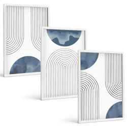 BILDER SET 3er Set - 40x60 cm Weißer Rahmen - Abstrakte blaue Muster