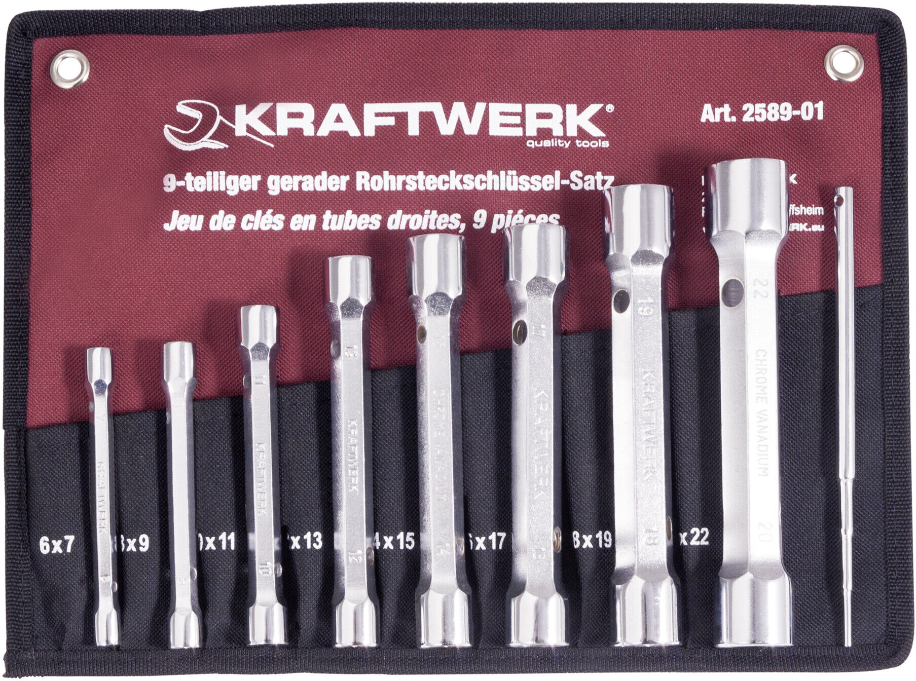Kraftwerk Rohrsteckschlüsselsatz 6-22 mm mit Stift, 9-tlg. (2589-01)