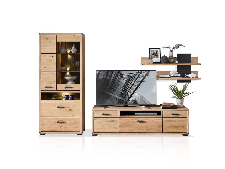GOJA Wohnwand, Material teilmassiv, Artisan Wildeiche /