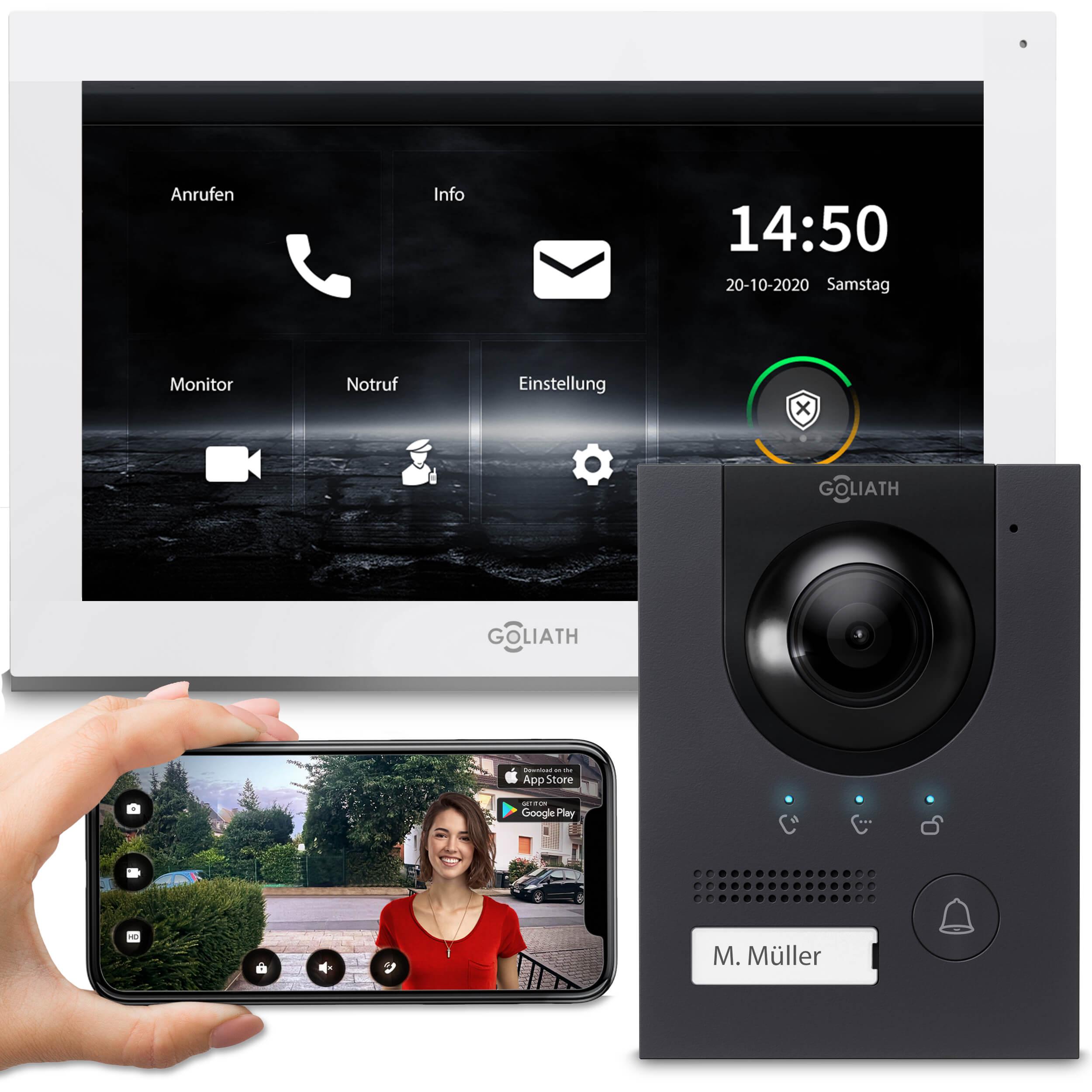 GOLIATH PRO IP Video Türsprechanlage mit App | Anthrazit | 1-Familie | 10 Zoll | Aufputz | 180°