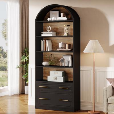 YUZHOU "5-tier Arched Bookshelf with Drawers, 76.8"" Modern Bookcase"