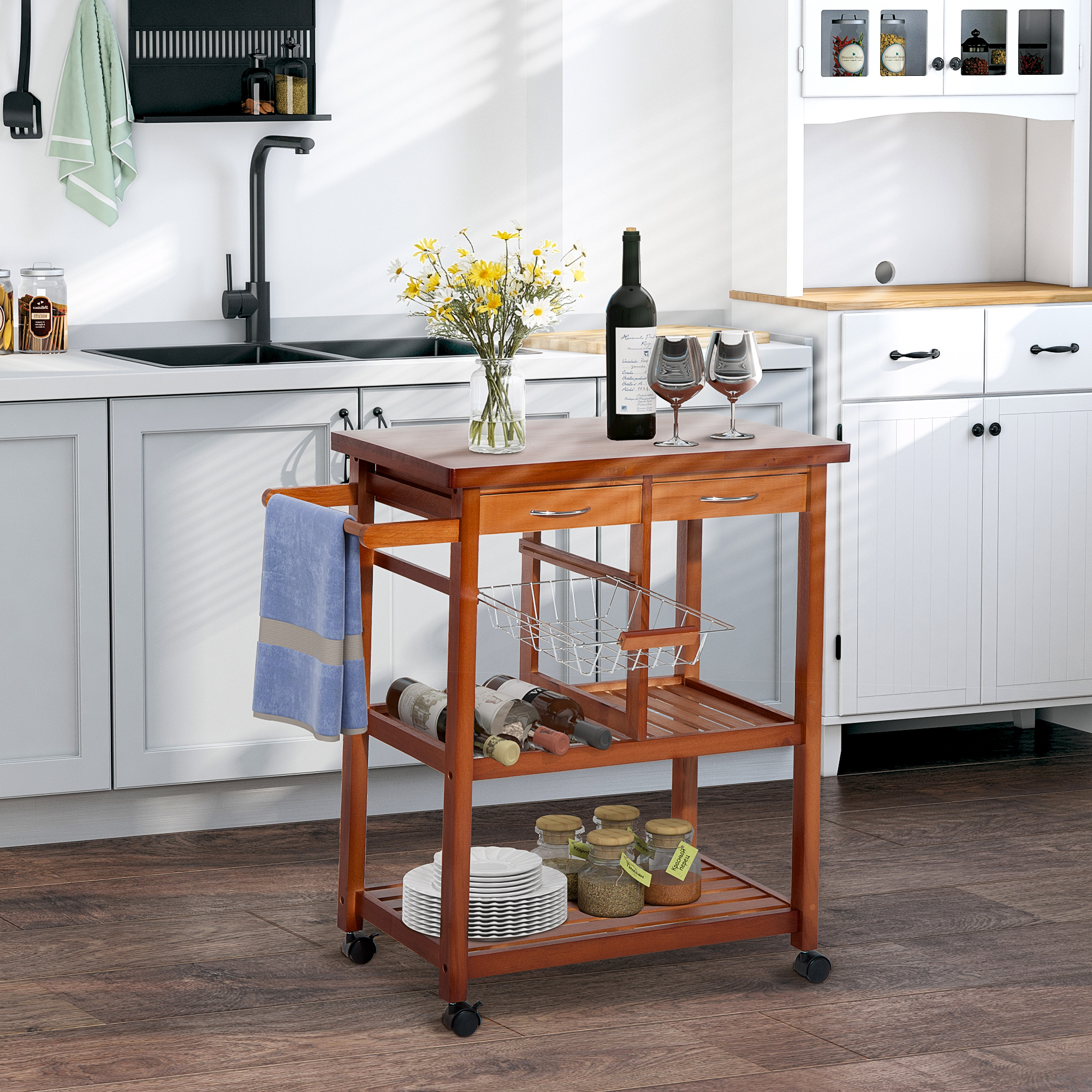 Homcom Carrello da Cucina carrello portavivande con Cassetti Scaffale da Cucina Portaoggetti Trasportabile in Legno 81x38x85 cm   Aosom Italy