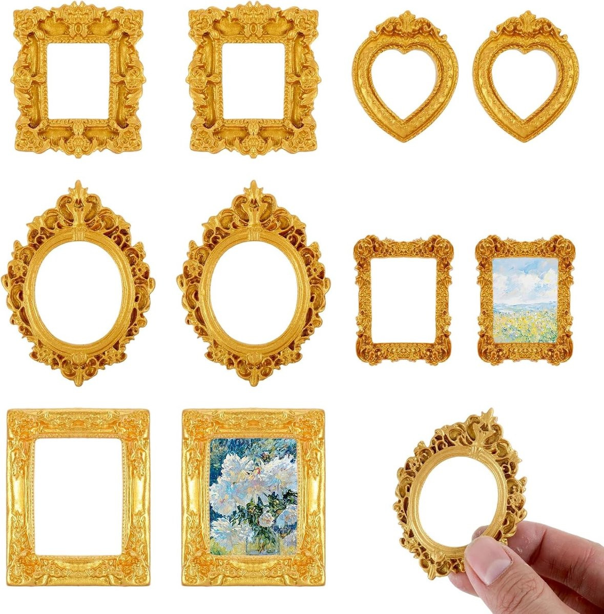 10 Stuks Mini Fotolijsten Vintage Goud voor Museumstijl Decoratie