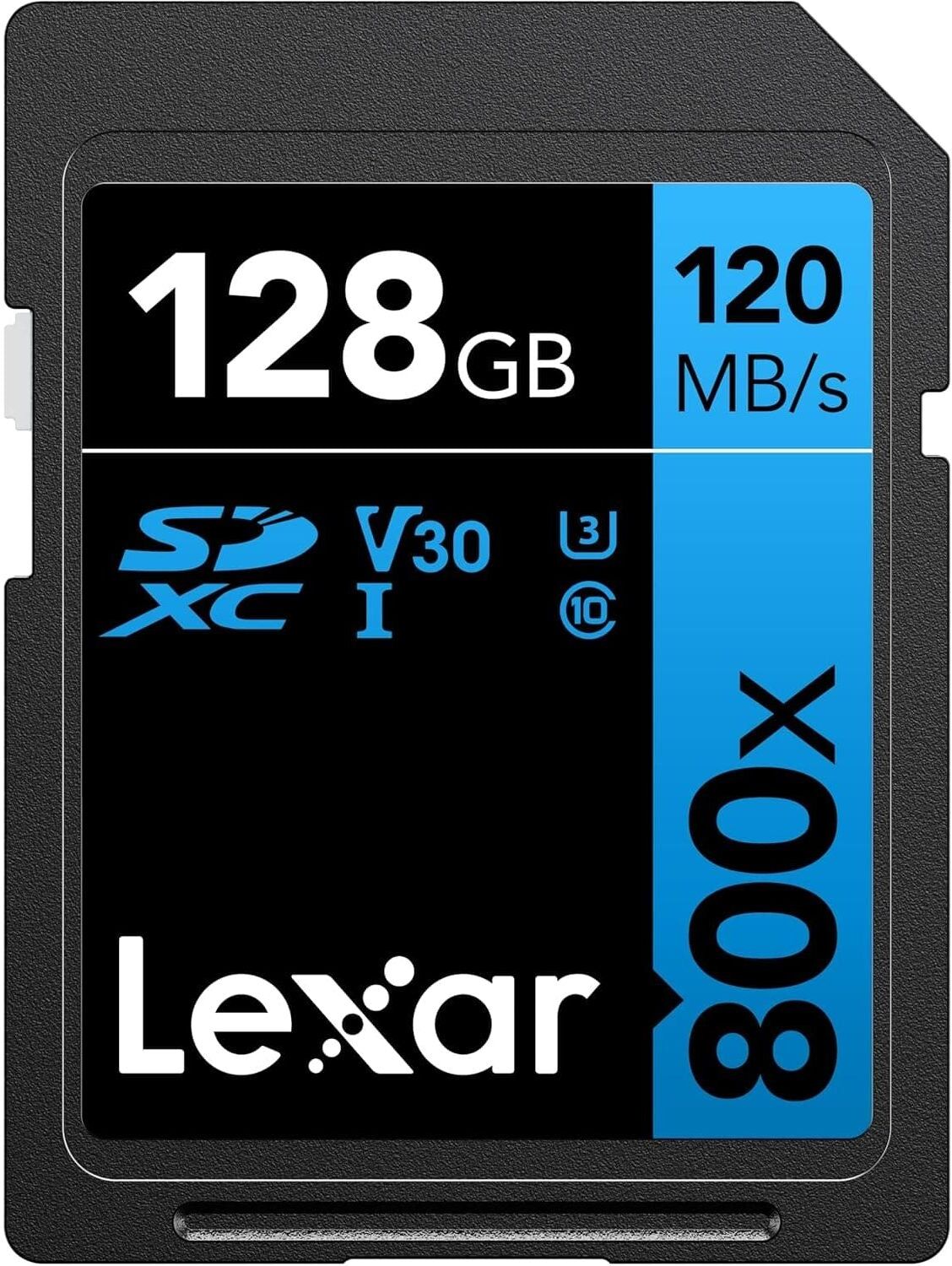 Lexar High-Performance 128GB SDXC Memory Card – 800x, UHS-I, 120MB/s Read, 45MB/s Write, Blue Series, New