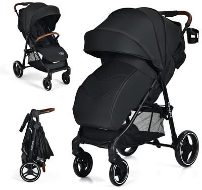Costway 5-Point Harness Lightweight Infant Stroller with Foot Cover and Adjustable Backrest-Black