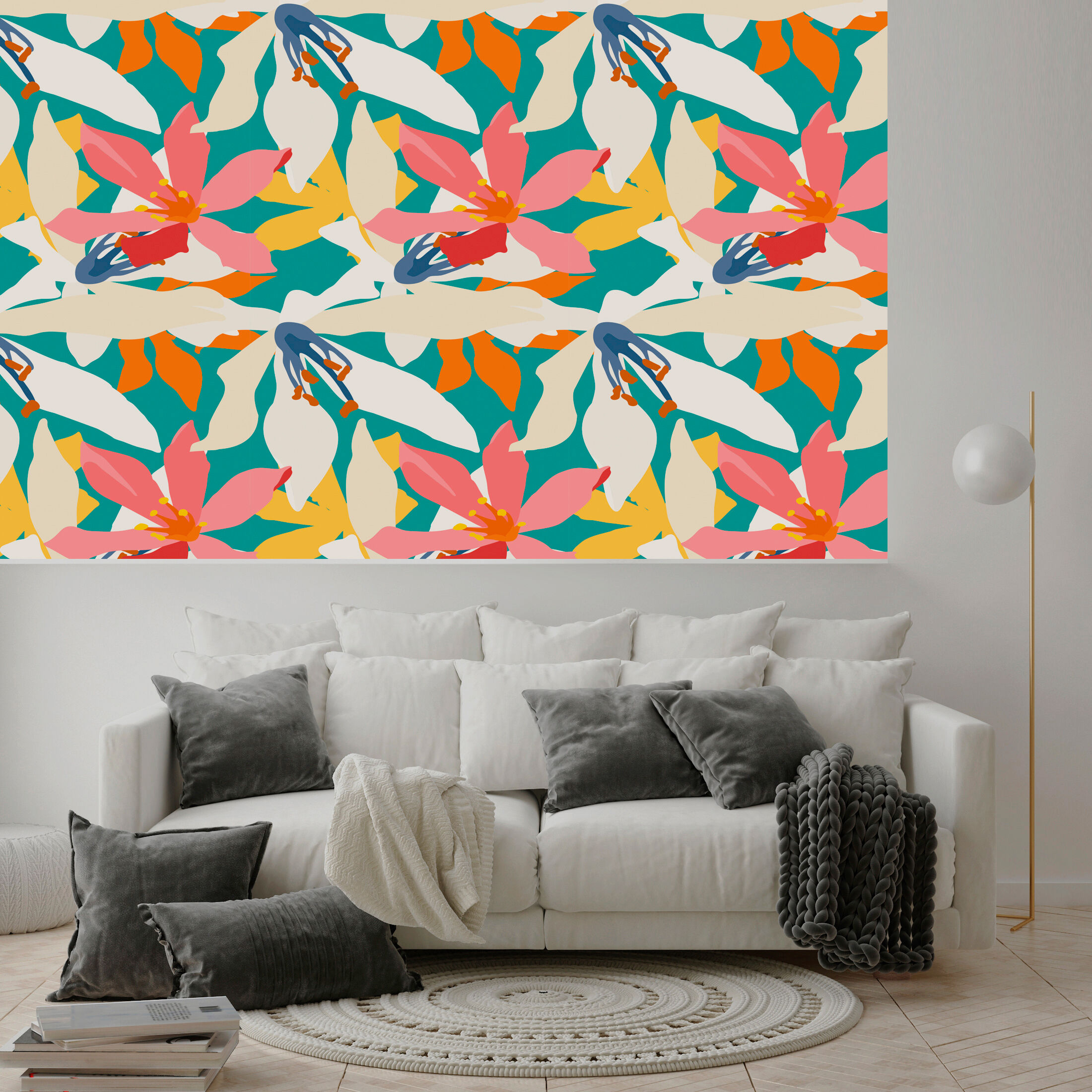 Vinyltapete QUEENCE "Davina", bunt, B:0,9m L:2,5m, Vinyl, Tapeten, Vinyltapete, 90x250cm, selbstklebend, kinderleichte Anbringung,, Sticker bunt B/L: 0,9m x 2,5m, Rollen: 1